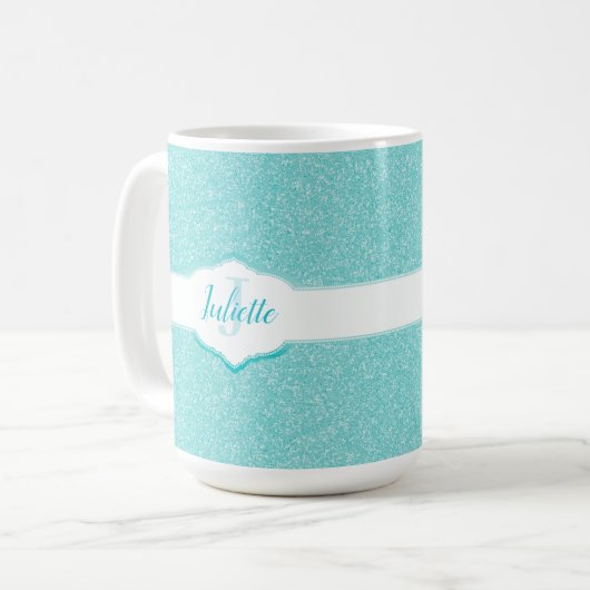 Monogramm des aquamarinen Glitzer Kaffeetasse (Vorderseite Links)