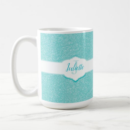 Monogramm des aquamarinen Glitzer Kaffeetasse (Links)