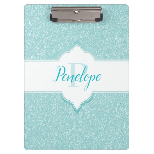 Monogramm des aquamarinen Glitzer Klemmbrett (Vorderseite)