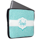 Monogramm des aquamarinen Glitzer Laptopschutzhülle (Vorne Rechts)