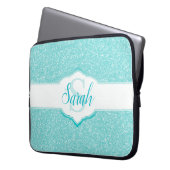Monogramm des aquamarinen Glitzer Laptopschutzhülle (Vorderseite Links)
