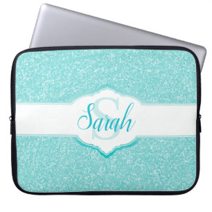 Monogramm des aquamarinen Glitzer Laptopschutzhülle
