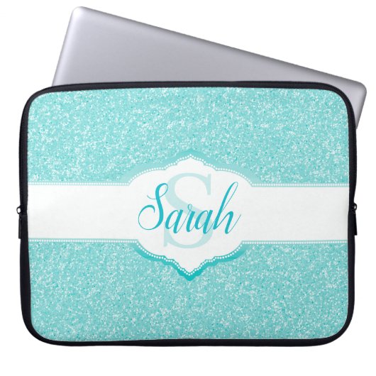 Monogramm des aquamarinen Glitzer Laptopschutzhülle (Vorderseite)