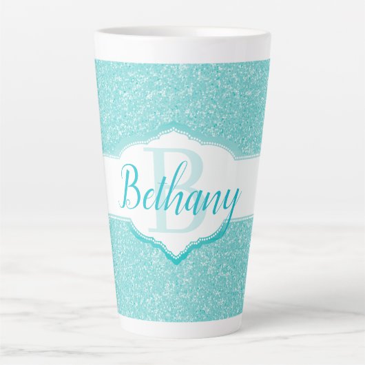 Monogramm des aquamarinen Glitzer Milchtasse (Vorderseite)