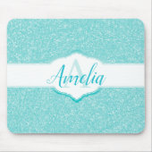 Monogramm des aquamarinen Glitzer Mousepad (Vorne)