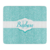 Monogramm des aquamarinen Glitzer Schneidebrett (Vorderseite)