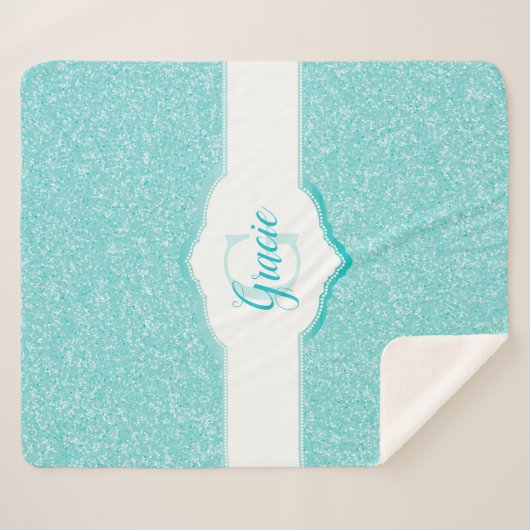 Monogramm des aquamarinen Glitzer Sherpadecke (Vorderseite (Horizontal))