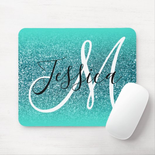 Monogramm des Aquamarinen Glitzer TürkisEdge Ombre Mousepad (Mit Mouse)