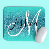 Monogramm des Aquamarinen Glitzer TürkisEdge Ombre Mousepad