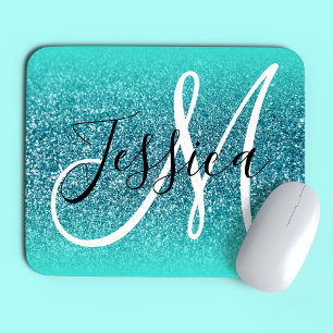 Monogramm des Aquamarinen Glitzer TürkisEdge Ombre Mousepad