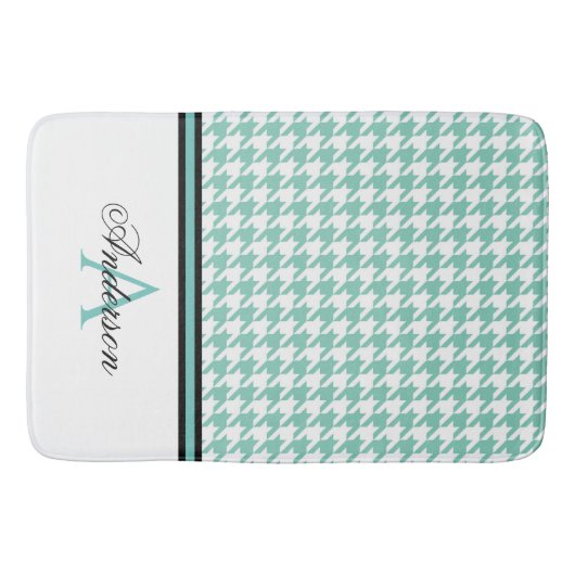 Monogramm des aquamarinen Hahnentrittmusters Badematte (Vorderseite)