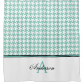 Monogramm des aquamarinen Hahnentrittmusters Duschvorhang (Vorderseite)