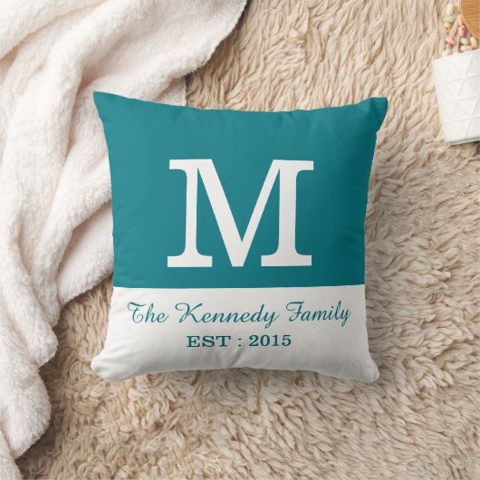 Monogramm des Aquamarinen weißen Farbblocks Kissen (Decke)