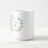 Monogramm des Aquarell-Eukalyptus-Blatt-Spant-| Kaffeetasse (Vorderseite Links)