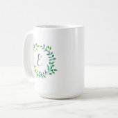 Monogramm des Aquarell-grünes Blatt-Kranz-| Kaffeetasse (Vorderseite Links)