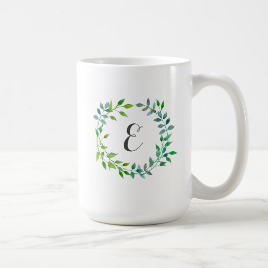 Monogramm des Aquarell-grünes Blatt-Kranz-| Kaffeetasse (Rechts)