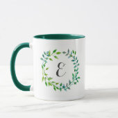 Monogramm des Aquarell-grünes Blatt-Kranz-| Tasse (Links)