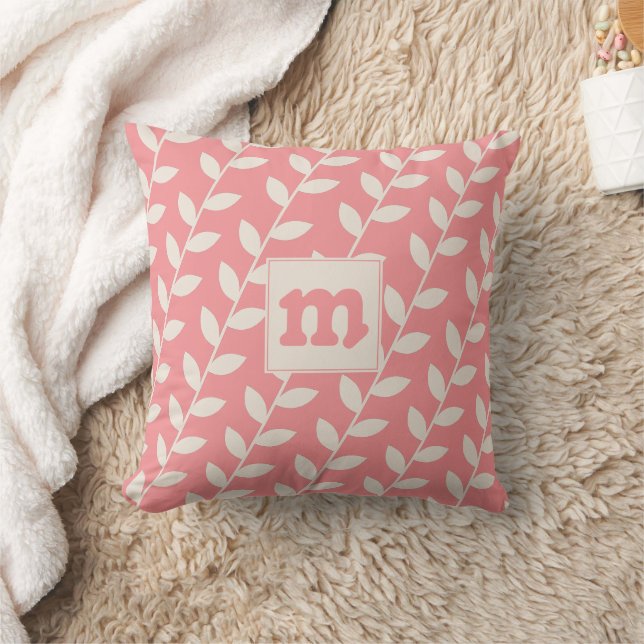 Monogramm des benutzerdefinierten rosa Retro-Leaf- Kissen (Decke)