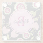 Monogramm des Big Pink Floral Tulip Patches Glasuntersetzer (Rückseite)