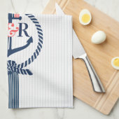 Monogramm des blauen Ankerknotens und der Streifen Handtuch (Viertel Falte)