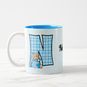Monogramm des blauen Bären des Kid's Name Zweifarbige Tasse