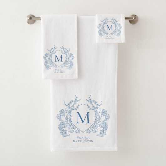 Monogramm des blauen blauen Wappen Badhandtuch Set (Insitu)