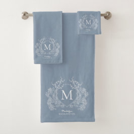 Monogramm des blauen blauen Wappen Badhandtuch Set