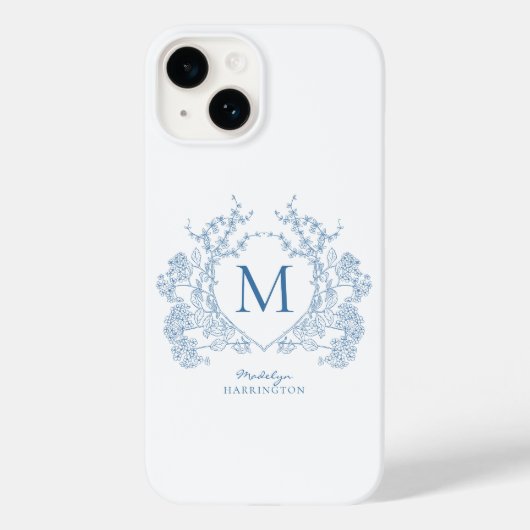 Monogramm des blauen blauen Wappen Case-Mate iPhone Hülle (Rückseite)
