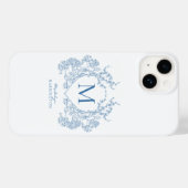 Monogramm des blauen blauen Wappen Case-Mate iPhone Hülle (Rückseite (Horizontal))