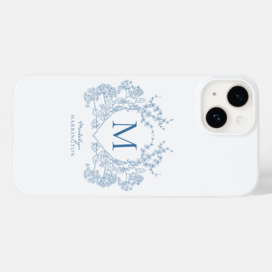 Monogramm des blauen blauen Wappen Case-Mate iPhone Hülle (Rückseite (Horizontal))
