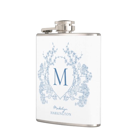 Monogramm des blauen blauen Wappen Flachmann (Links)