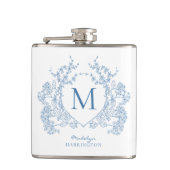 Monogramm des blauen blauen Wappen Flachmann (Vorderseite)