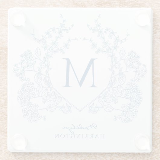 Monogramm des blauen blauen Wappen Glasuntersetzer (Rückseite)