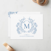 Monogramm des blauen blauen Wappen Mitteilungskarte (Vorderseite/Rückseite Beispiel)