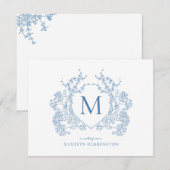 Monogramm des blauen blauen Wappen Mitteilungskarte (Vorne/Hinten)