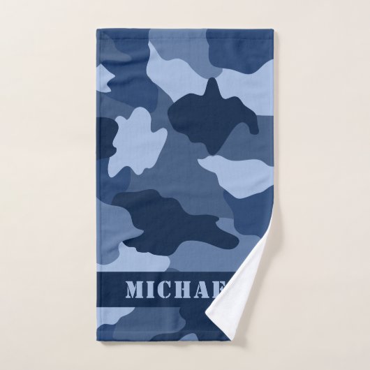Monogramm des Blauen Camouflage-Musters Badhandtuch Set (Handtuch)