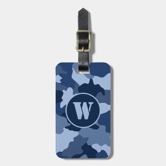 Monogramm des Blauen Camouflage-Musters Gepäckanhänger (Vorderseite vertikal)