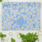 Monogramm des blauen Daisy-Muster Geschirrtuch (Gefaltet)