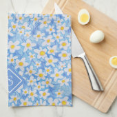 Monogramm des blauen Daisy-Muster Geschirrtuch (Viertel Falte)