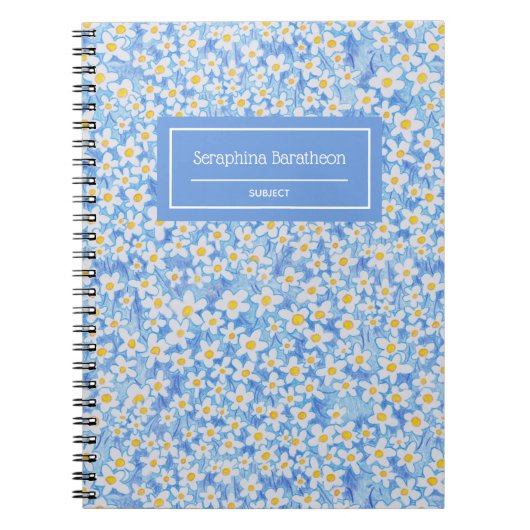 Monogramm des blauen Daisy-Muster Notizblock (Vorderseite)
