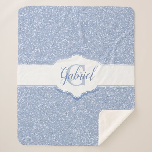 Monogramm des blauen Glitzer Sherpadecke (Vorderseite)