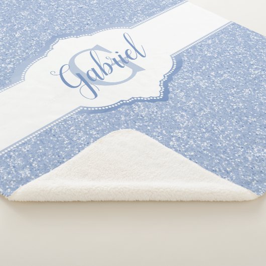 Monogramm des blauen Glitzer Sherpadecke (3/4)