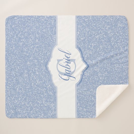 Monogramm des blauen Glitzer Sherpadecke (Vorderseite (Horizontal))