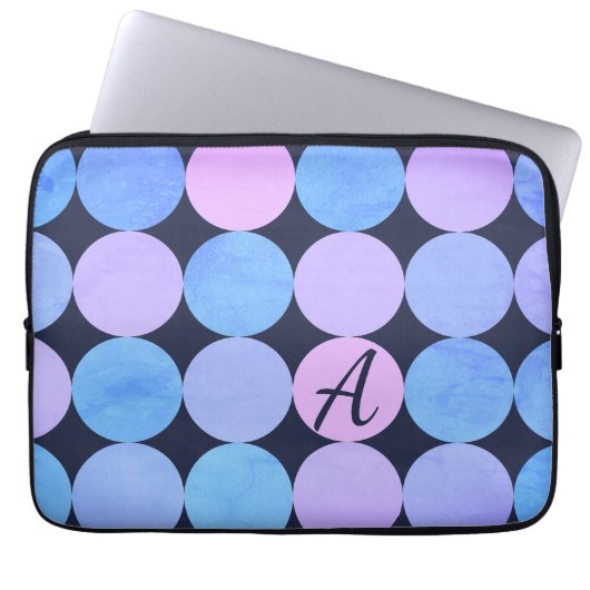 Monogramm des blauen Lila und rosa Kreises Laptopschutzhülle (Vorderseite)