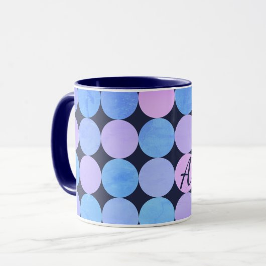 Monogramm des blauen Lila und rosa Kreises Tasse (Vorderseite Links)