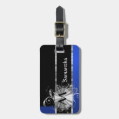 Monogramm des blauen Schwarzen und des Silbers Gepäckanhänger (Vorderseite vertikal)