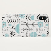 Monogramm des blauen skandinavischen Blumenmusters Case-Mate iPhone Hülle (Rückseite (Horizontal))