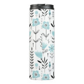 Monogramm des blauen skandinavischen Blumenmusters Thermosbecher (Rückseite)