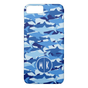 Monogramm des blauer Haifisch-Muster-  Case-Mate iPhone Hülle
