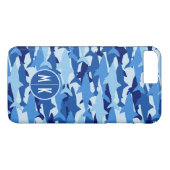 Monogramm des blauer Haifisch-Muster-| Case-Mate iPhone Hülle (Rückseite (Horizontal))